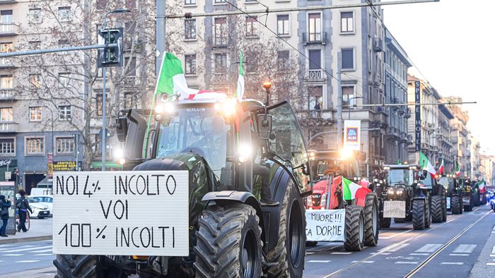 Farmers protest in central Milan, Italy