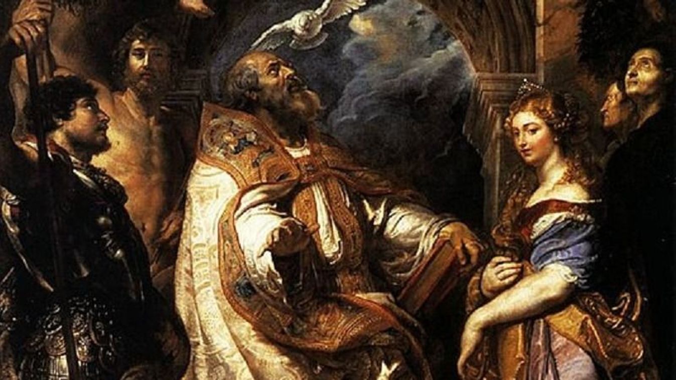 A vitatott festmények egyike, Nagy Szent Gergely Szent Domitillával (részlet)