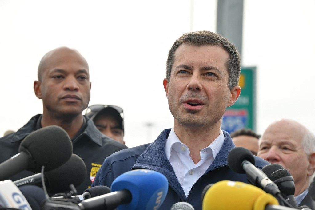 Press Conference By Governor Wes Moore And Pete Buttigieg At Baltimore Bridge Collapse