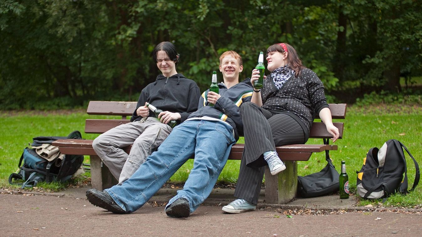 three teenagers drinking beer at a park / youth / problem