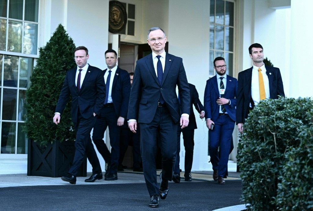 Andrzej Duda lengyel elnök, miután 2024. március 12-én találkozott Joe Biden amerikai elnökkel a washingtoni Fehér Házban. 