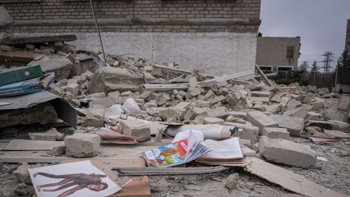 Destroyed school by Russian shahed drone in Ukraine