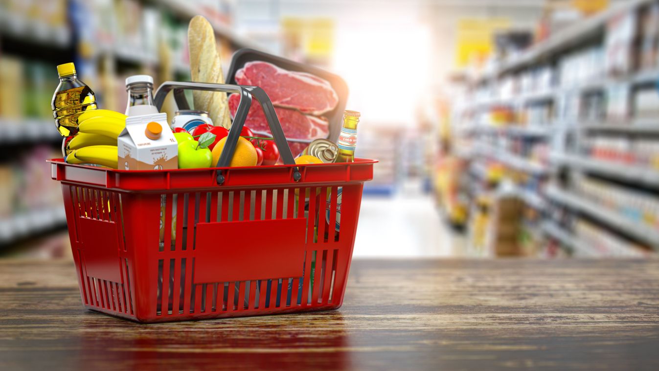 Shopping,Basket,With,Fresh,Food.,Grocery,Supermarket,,Food,And,Eats,koásr, bevásárlókosár, vásárlás, bolt