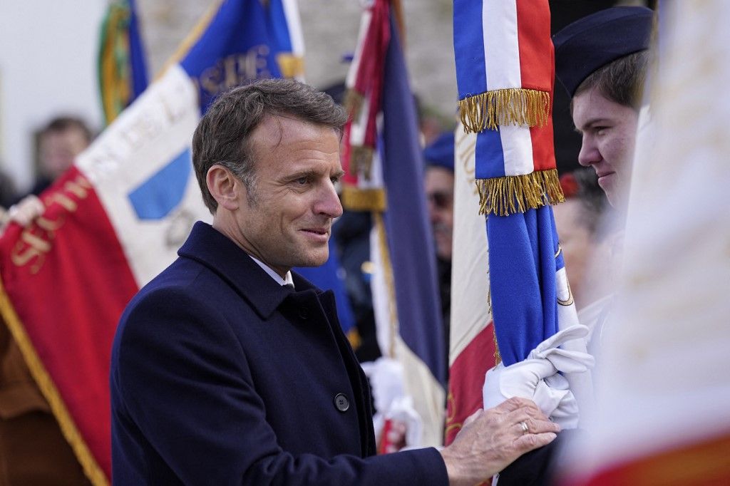 Emmanuel Macron francia elnök 2024. április 16-án részt vesz a Martyrologe-ban, a Franciaország felszabadításának 80. évfordulója alkalmából rendezett ünnepségen. (Fotó: AFP/Laurent Cipriani)