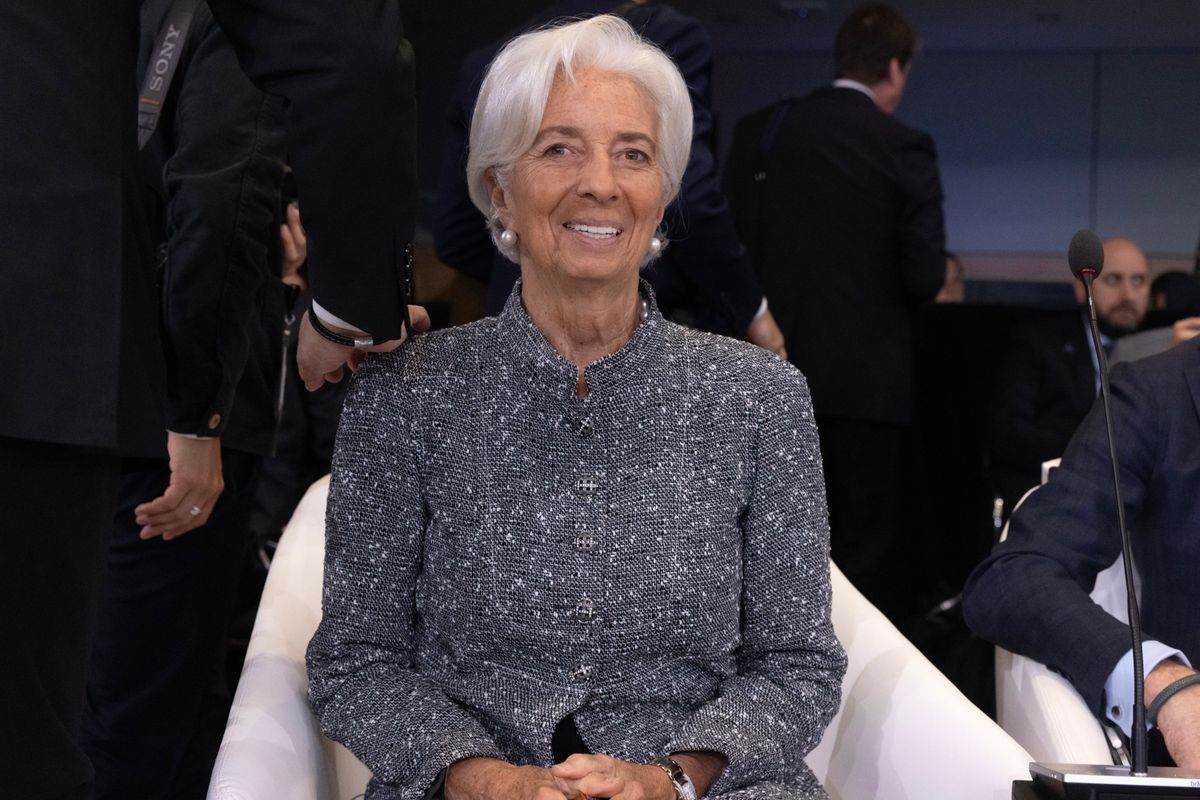 Christine Lagarde, az Európai Központi Bank elnöke a Nemzetközi Valutaalap, az IMF Monetáris és Pénzügyi Bizottságának (IMFC) ülésén, amelyet az IMF és a Világbank tavaszi találkozóinak keretében tartanak az IMF washingtoni székházában 2024. április 19-én. (Fotó: MTI/EPA/Michael Reynolds)