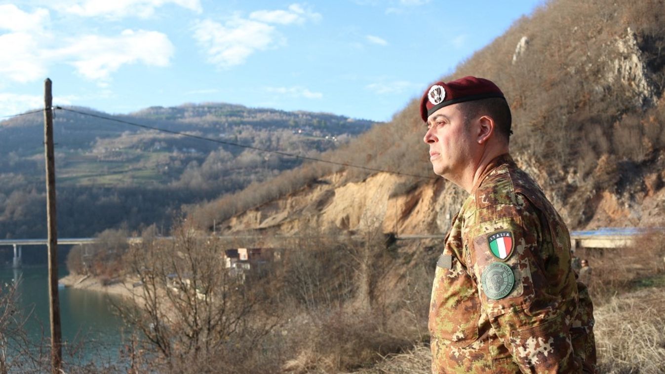 Italian unit of NATO's Peacekeeping Force in Kosovo (KFOR) patrols near the border in Kosovo