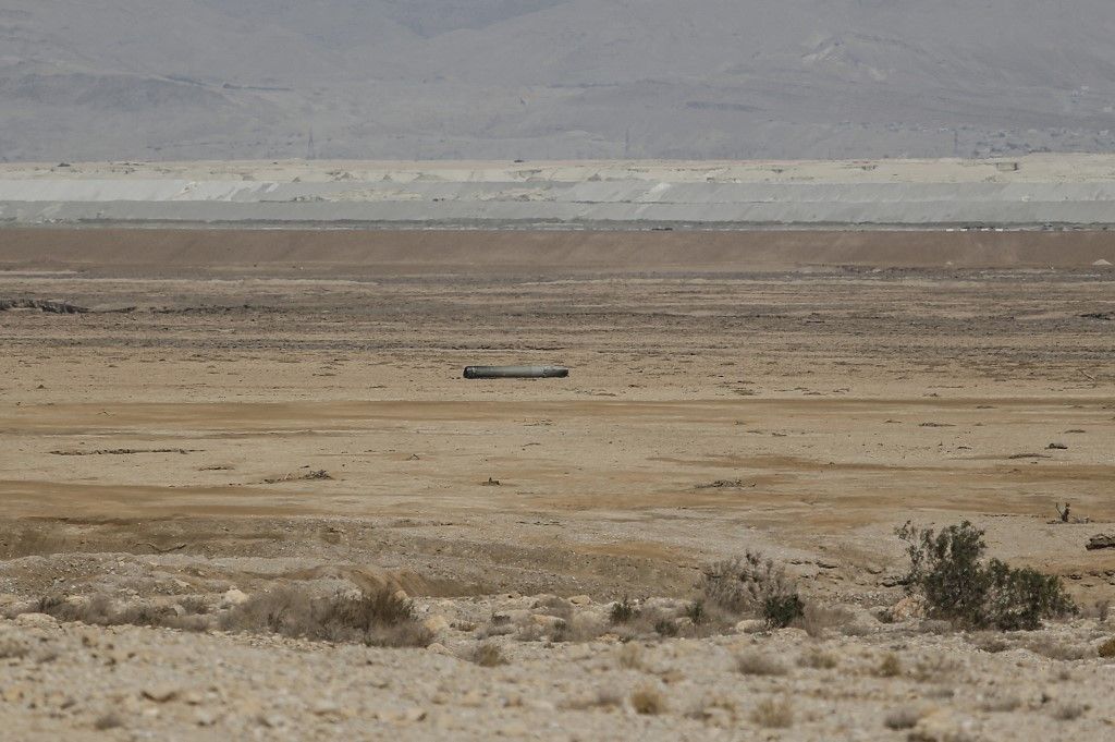 Remnants of an Iranian missile that fell on the shore of the Dead Sea in Israeli attack