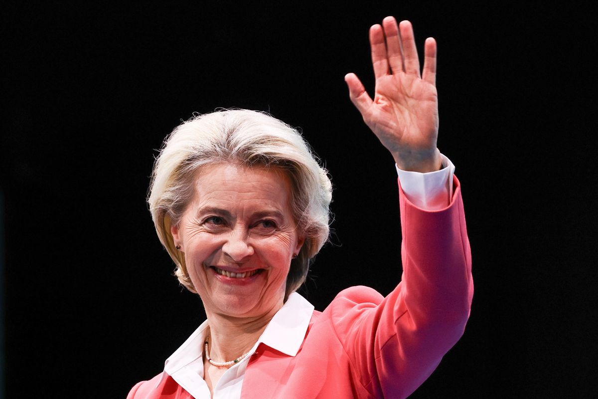 Ursula von der Leyen, az Európai Bizottság elnöke az ellenzéki német Kereszténydemokrata Unió, a CDU a berlini kongresszusán 2024. május 8-án. (Fotó: MTI/EPA/Filip Singer)