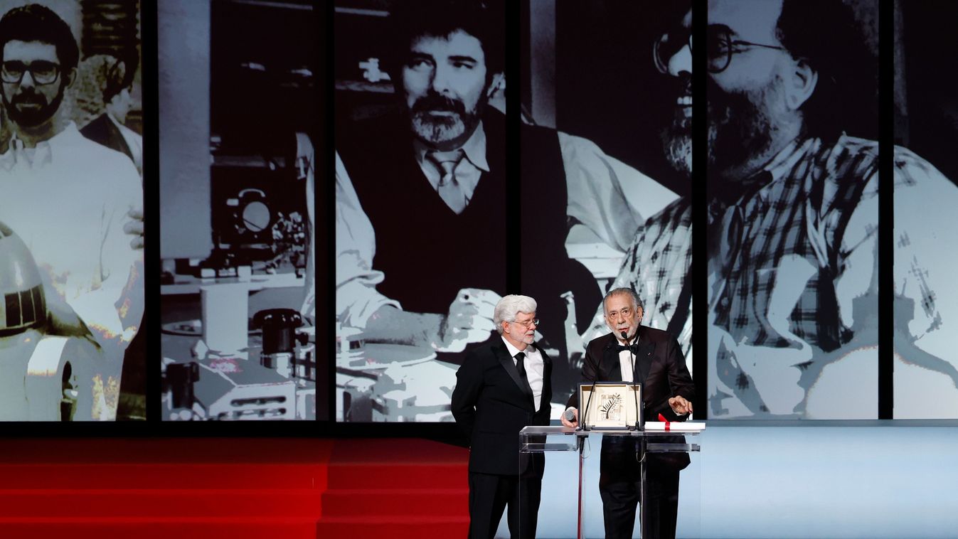 George Lucas a tiszteletbeli Arany Pálma-díjat Francis Ford Coppolától vette át.