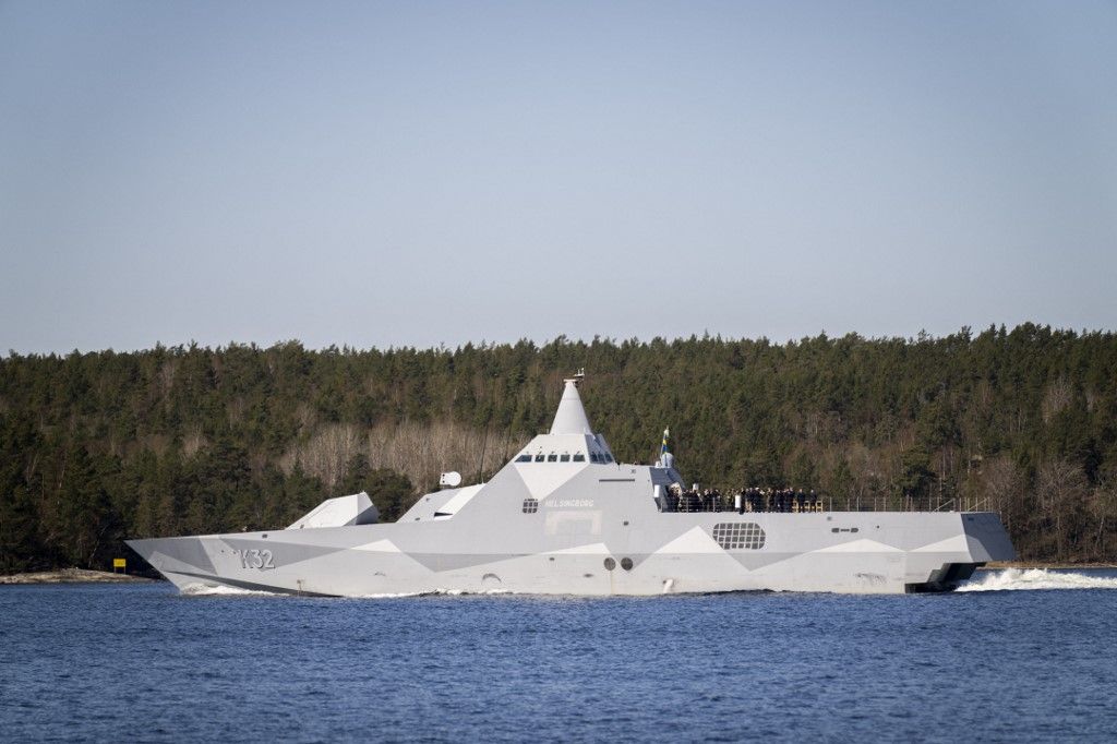 A svéd haditengerészet Helsingborg korvettje 2024. május 7-én. (Fotó: AFP/Ida Marie Odgaard)