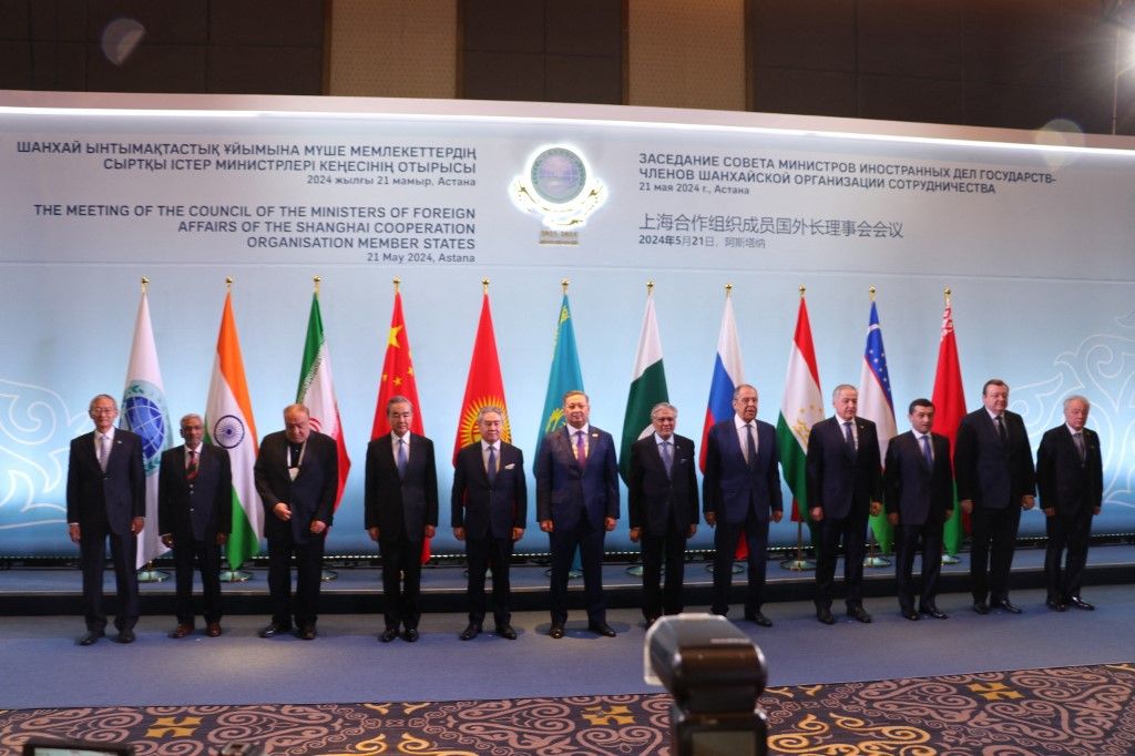 A Sanghaji Együttműködési Szervezet külügyminiszteri találkozója Asztanában, Kazahsztánban 2024. május 21-én. (Fotó: Anadolu/AFP/Meiramgul Kussainova)