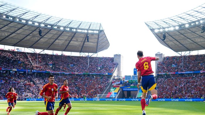 Spain v Croatia: Group B - UEFA EURO 2024
Fabian Ruiz central midfield of Spain and Paris Saint-Germain celebrates after scoring his sides first goal during the UEFA EURO 2024 group stage match between Spain and Croatia at Olympiastadion on June 15, 2024 in Berlin, Germany. (Photo by Jose Breton/Pics Action/NurPhoto) (Photo by Jose Breton / NurPhoto / NurPhoto via AFP)