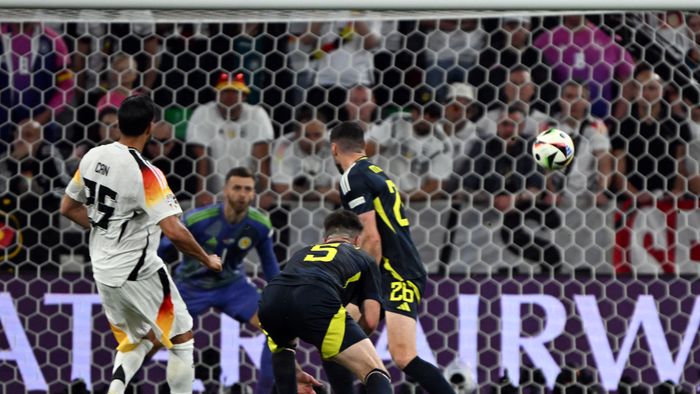 Euro 2024: Germany - Scotland
14 June 2024, Bavaria, Munich: Soccer: European Championship, Germany - Scotland, Preliminary Round, Group A, Matchday 1, in the Munich Football Arena, Germany's Emre Can scores the goal to make it 5-1. Photo: Federico Gambarini/dpa (Photo by FEDERICO GAMBARINI / DPA / dpa Picture-Alliance via AFP)