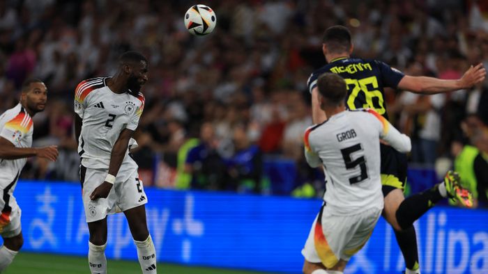 Germany v Scotland: Group A - UEFA EURO 2024
Antonio Rudiger (Germany) is scoring an own goal during the UEFA European Championship Group A match between Germany and Scotland at Allianz Arena, in Munich, Germany, on June 14, 2024. (Photo by MI News/NurPhoto) (Photo by MI News / NurPhoto / NurPhoto via AFP)