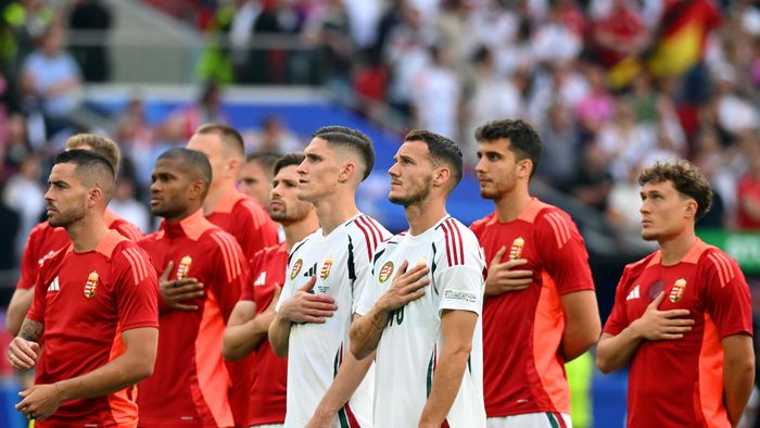 Euro 2024: Ger19 June 2024, Baden-Württemberg, Stuttgart: Soccer, UEFA Euro 2024, European Championship, Germany - Hungary, Preliminary round, Group A, Matchday 2, Stuttgart Arena, Hungary's players react after the defeat. Photo: Marijan Murat/dpa (Photo by MARIJAN MURAT / DPA / dpa Picture-Alliance via AFP)many - Hungary