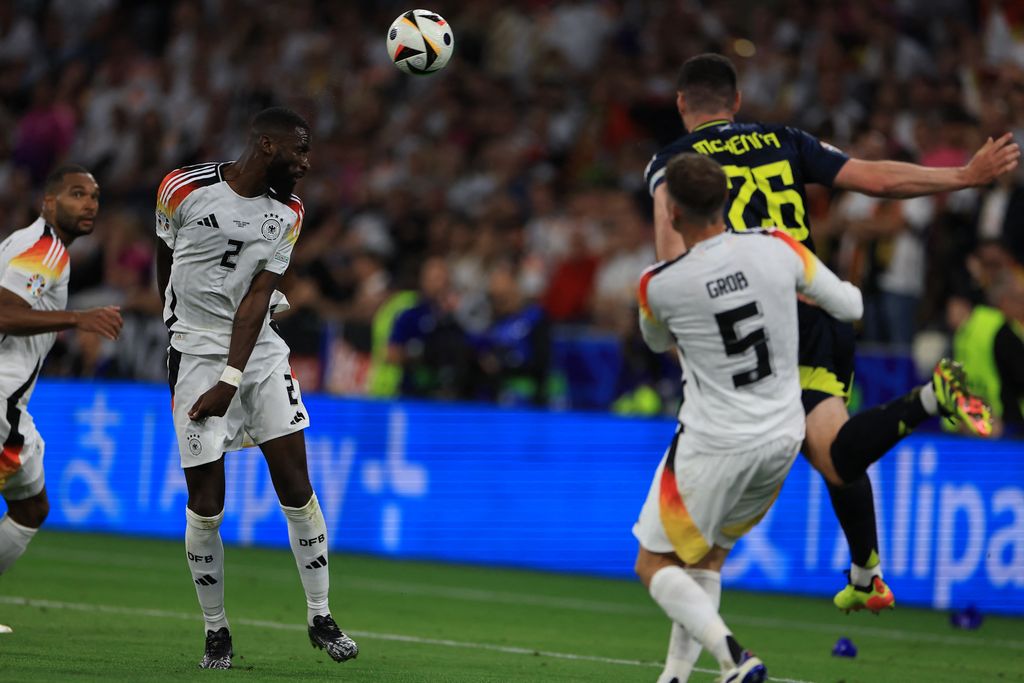 Germany v Scotland: Group A - UEFA EURO 2024
Antonio Rudiger (Germany) is scoring an own goal during the UEFA European Championship Group A match between Germany and Scotland at Allianz Arena, in Munich, Germany, on June 14, 2024. (Photo by MI News/NurPhoto) (Photo by MI News / NurPhoto / NurPhoto via AFP)