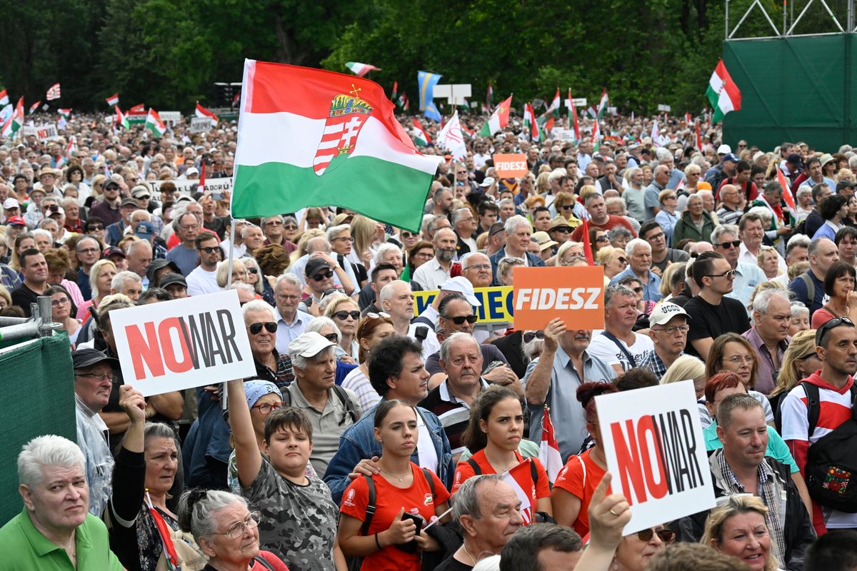 A Civil Összefogás Fórum - Civil Összefogás Közhasznú Alapítvány (CÖF-CÖKA) Békemenetének résztvevői a margitszigeti nagyréten 2024. június 1-jén. (Fotó: MTI/Koszticsák Szilárd)