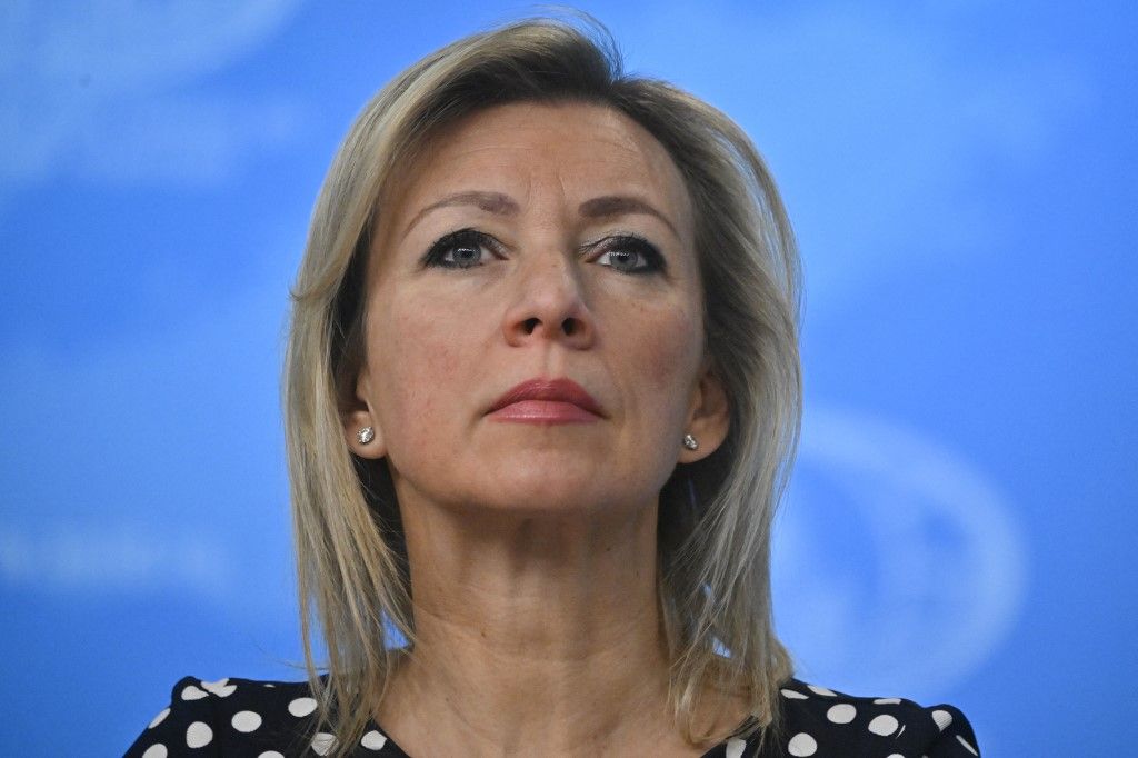 Marija Zaharova, az orosz külügyminisztérium szóvivője részt vesz Szergej Lavrov külügyminiszter éves év végi sajtótájékoztatóján Moszkvában 2024. január 18-án. (Fotó: AFP/Alekszandr NEMENOV)