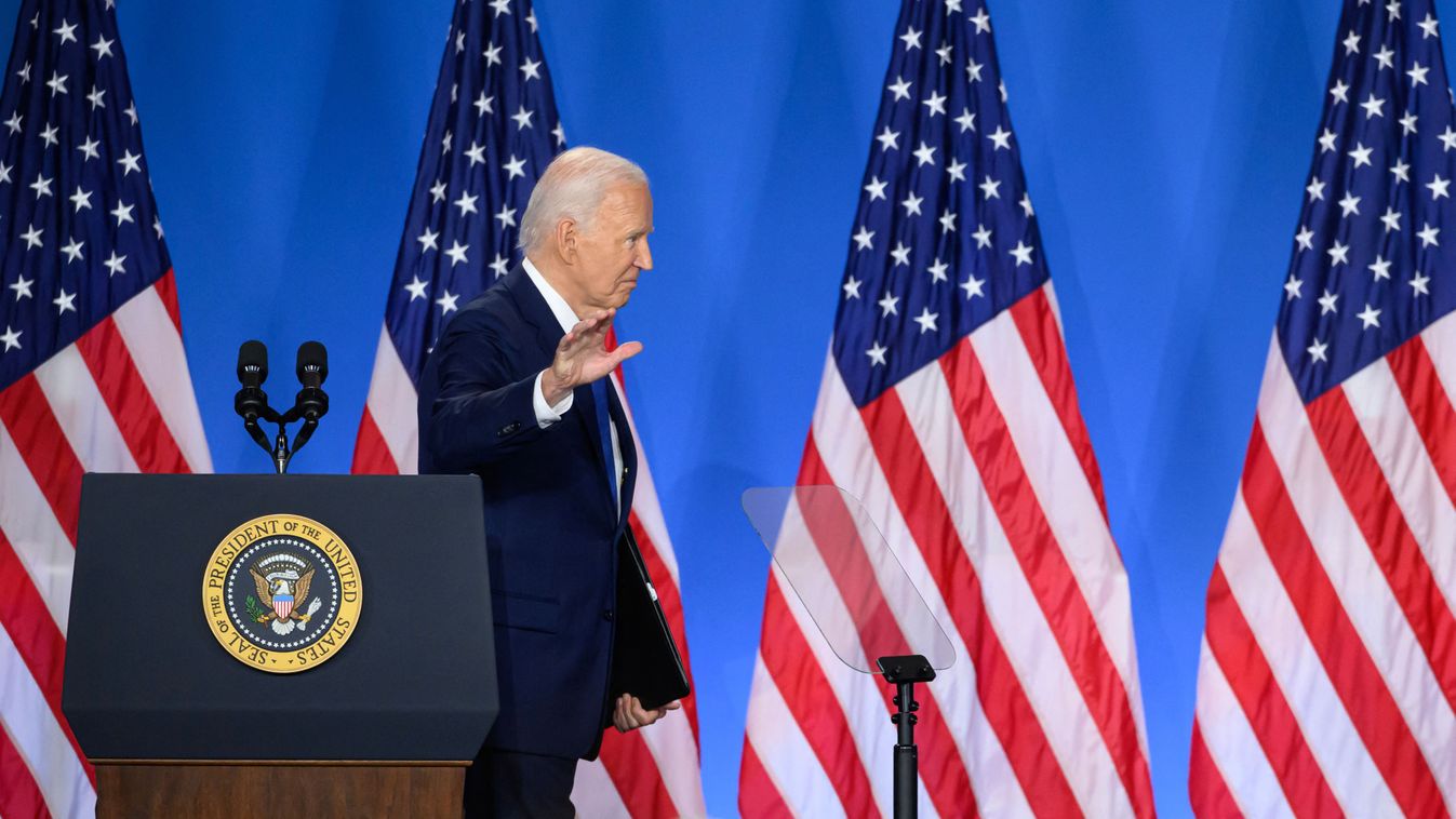 President Joe Biden gives a press conference
(FILES) US President Joe Biden gestures as he leaves after speaking at a press conference at the close of the 75th NATO Summit at the Walter E. Washington Convention Center in Washington, DC on July 11, 2024. Joe Biden on July 21, 2024 dropped out of the US presidential election and endorsed Vice President Kamala Harris as the Democratic Party's new nominee, in a stunning move that upends an already extraordinary 2024 race for the White House. Biden, 81, said he was acting in the "best interest of my party and the country" by bowing to weeks of pressure after a disastrous June debate against Donald Trump stoked worries about his age and mental fitness. (Photo by Mandel NGAN / AFP)