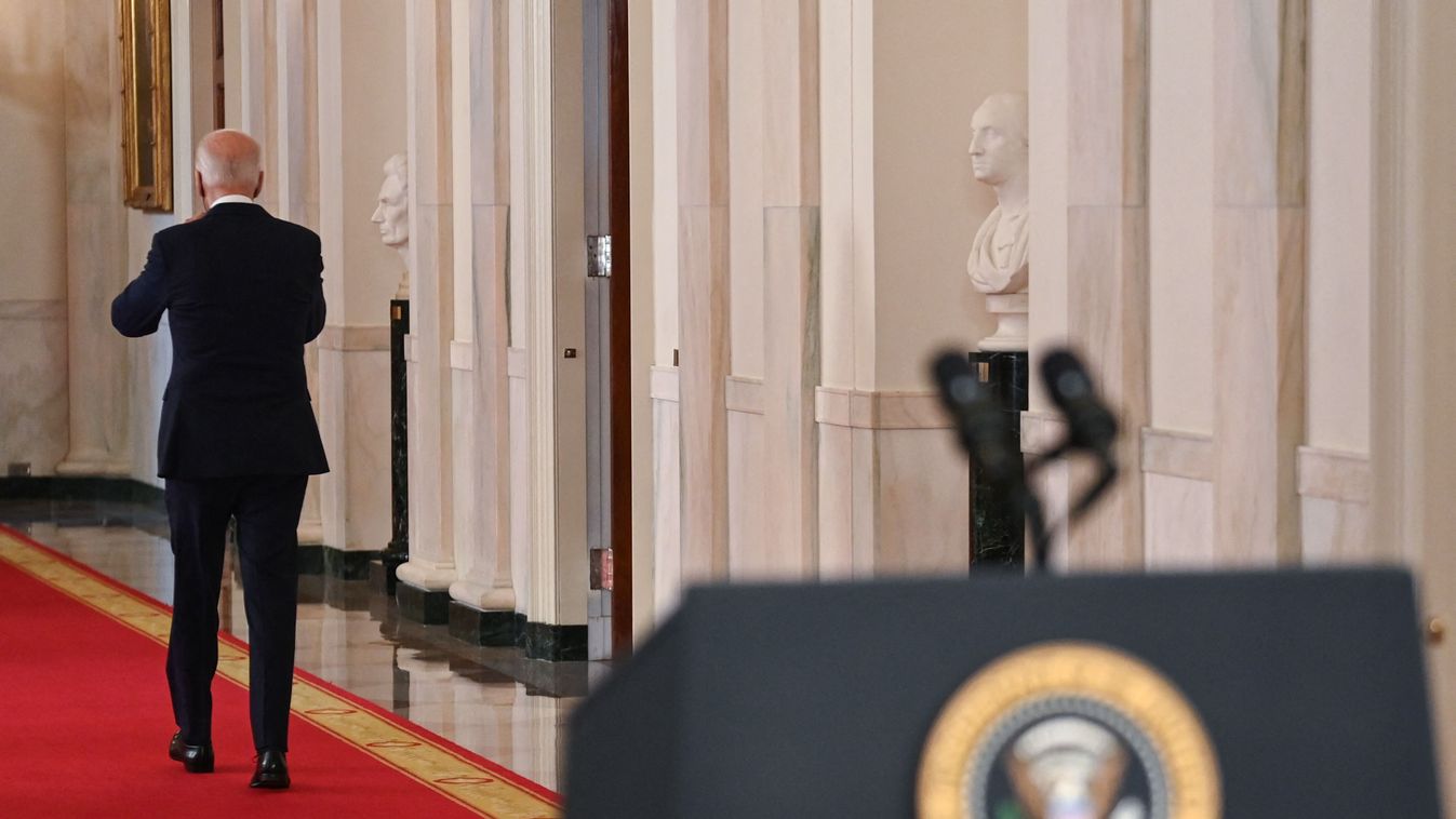 (FILES) US President Joe Biden walks from the podium after speaking on ending the war in Afghanistan in the State Dining Room at the White House in Washington, DC, on August 31, 2021. US President Joe Biden announced July 21, 2024 that he is dropping out of his reelection battle with Donald Trump, in a historic move that plunges the already turbulent 2024 White House race into uncharted territory. Biden also said he was endorsing Vice President Kamala Harris as the Democratic nominee for the 2024 election after he dropped out of the race. (Photo by Brendan SMIALOWSKI / AFP)