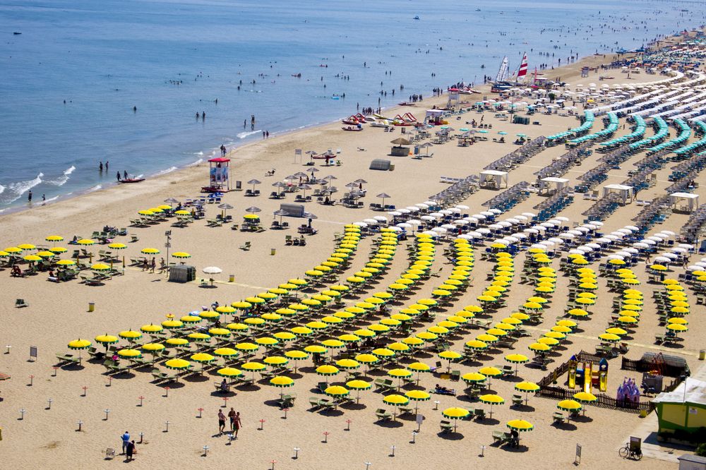 Top,View,On,A,Sandy,Beach,In,Rimini,,Italy