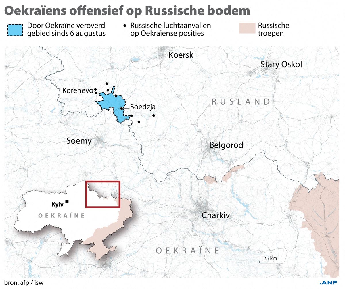 Ukrainian offensive on Russian soil, as of August 13. Map of the Kursk region border area. ANP INFOGRAPHICS netherlands out - belgium out (Photo by ANP MAG / ANP via AFP)