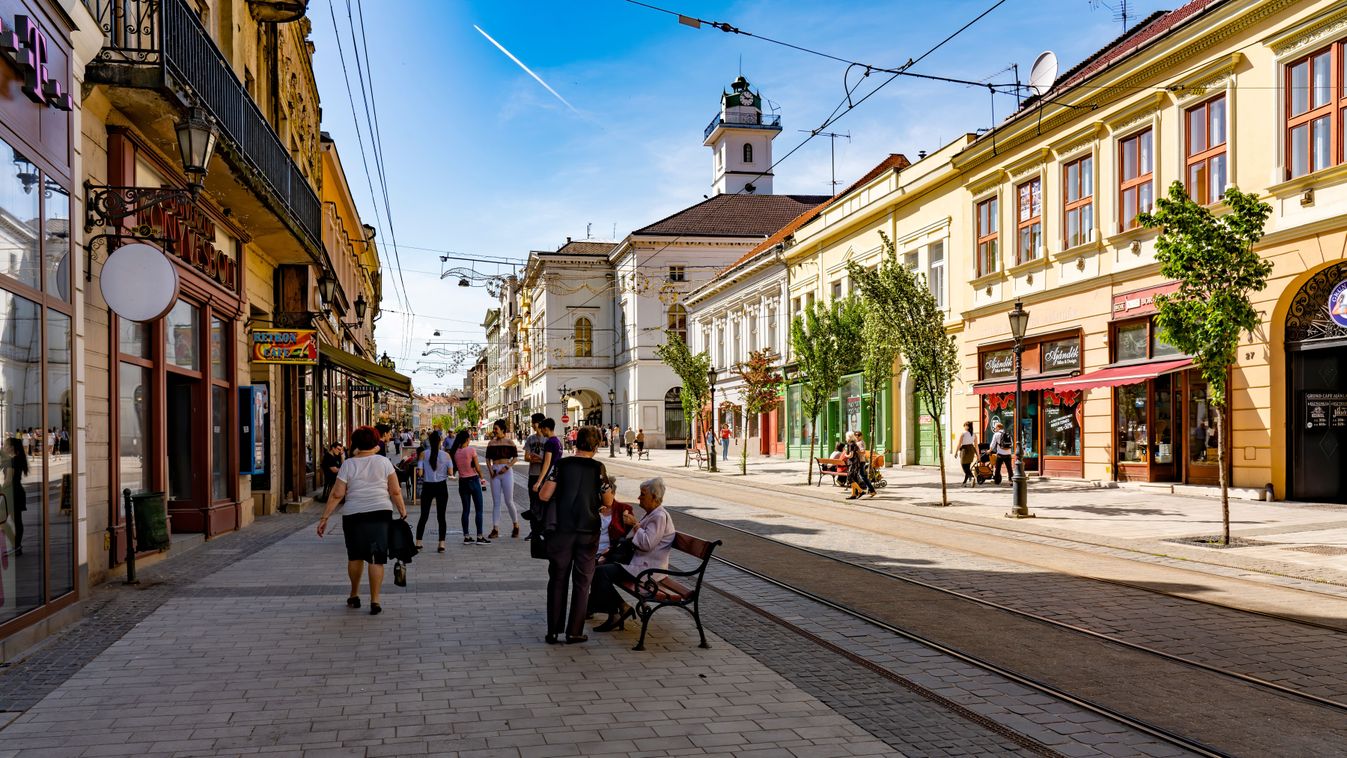 Miskolc,,Hungary,-,April,28,,2018:,People,Walking,On,Main