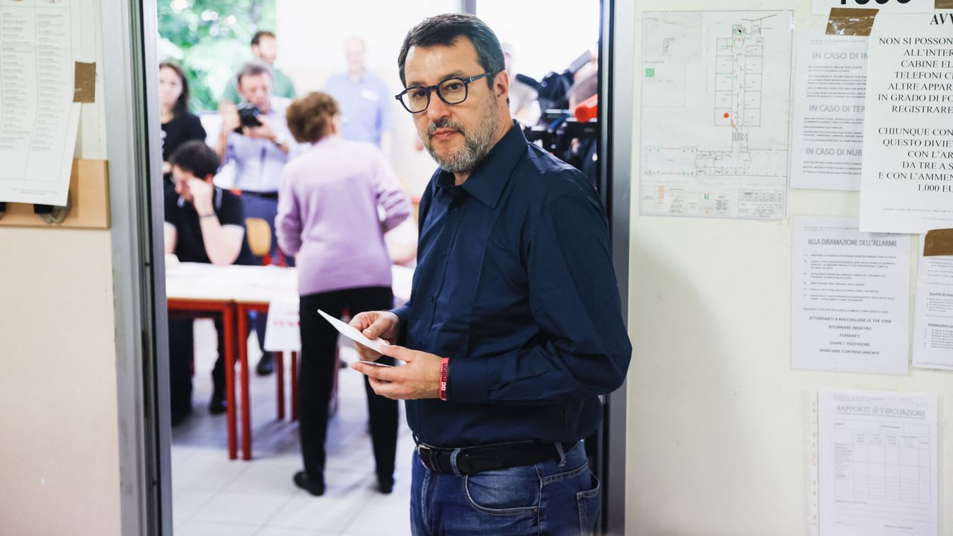 Matteo Salvini At The Polling Station To Vote For The 2024 European Parliament Election
Italy&#039;s Deputy Prime Minister and Lega party leader Matteo Salvini is being seen at the polling station to vote for the 2024 European Parliament election in Milan, Italy, on June 08, 2024 (Photo by Alessandro Bremec/NurPhoto). (Photo by Alessandro Bremec / NurPhoto / NurPhoto via AFP)