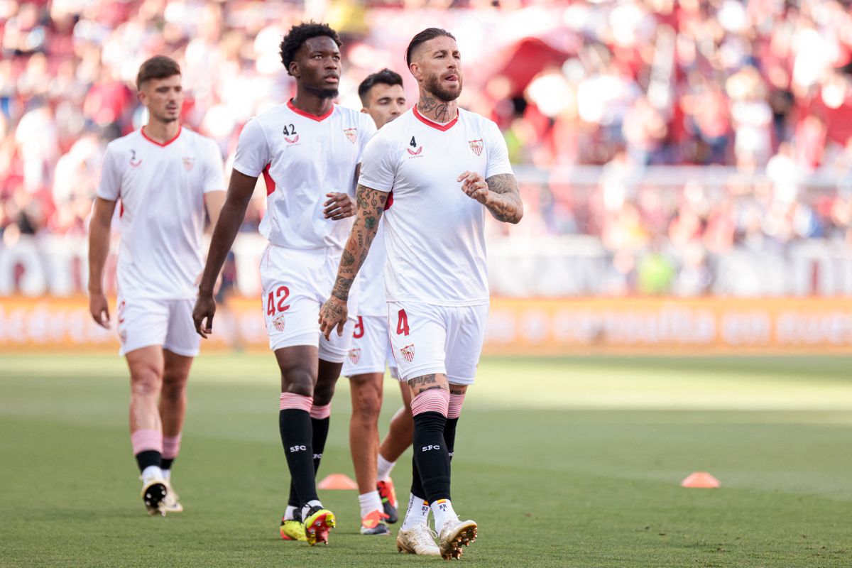 Sergio Ramos of Sevilla FC is playing during the La Liga EA Sports match between Sevilla FC and Cadiz CF at Ramon Sanchez Pizjuan in Seville, Spain, on May 15, 2024. (Photo by Jose Luis Contreras/Dax Images) (Photo by DAX Images/NurPhoto) (Photo by DAX Images / NurPhoto / NurPhoto via AFP)