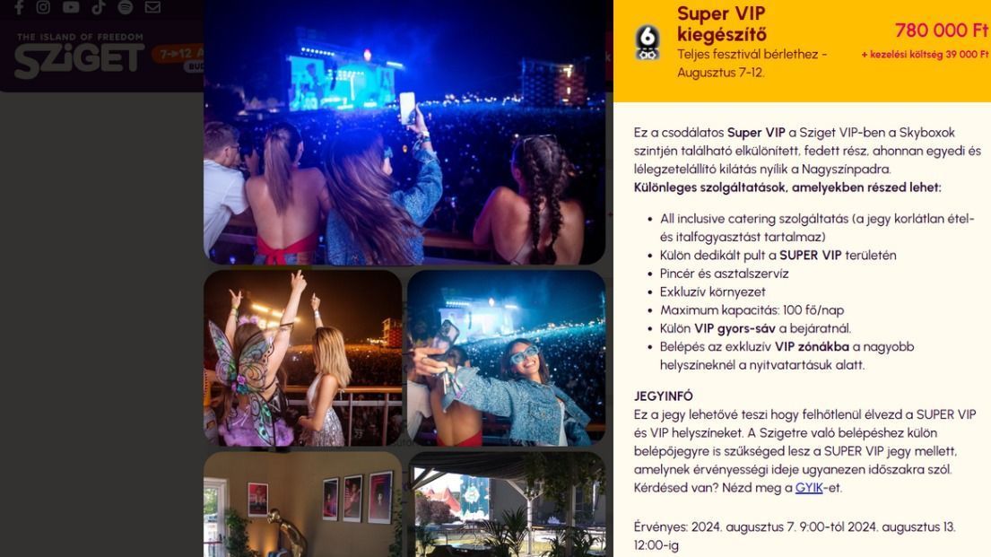 Egészen magas áron az all inclusive ellátás, korlátlan italfogyasztással (Forrás: Sziget.hu) Magyar Péter