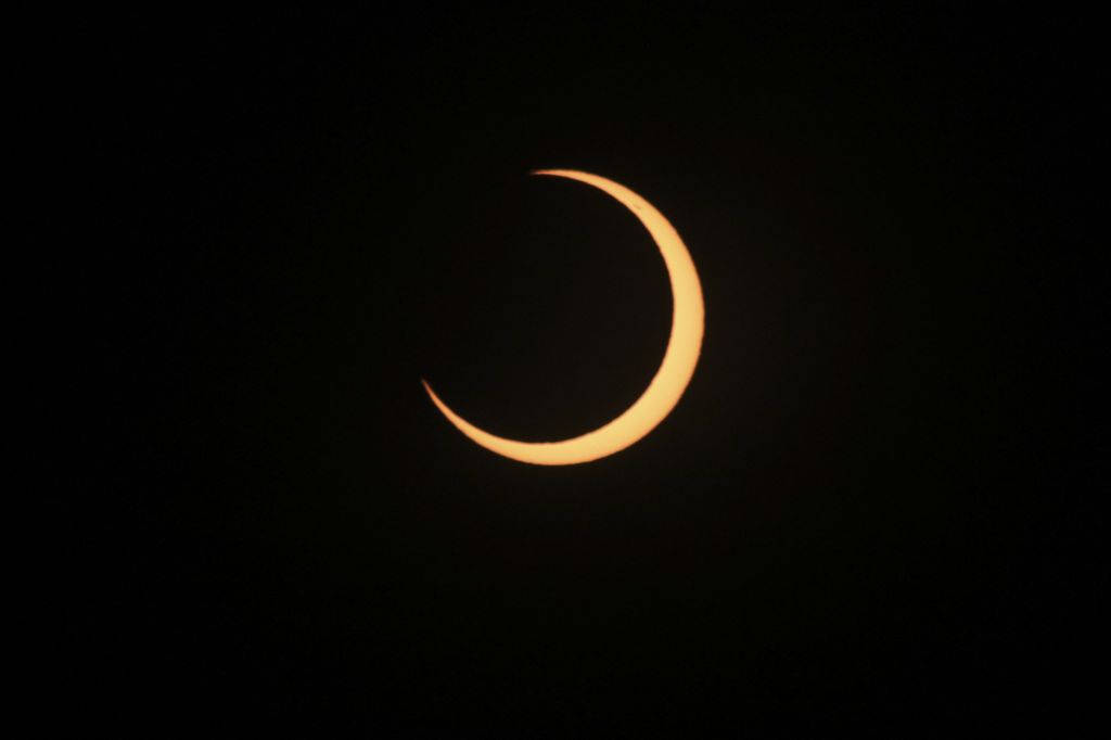 Solar eclipse in Chile
COYHAIQUE, CHILE - OCTOBER 02: A general view of the solar eclipse in Coyhaique, Chile, on October 02, 2024. Part of the southern hemisphere witnessed an annular eclipse on Wednesday that occurred when the Moon almost completely covered the Sun, a spectacle that was seen from Chilean and Argentine Patagonia. Lucas Aguayo Araos / Anadolu (Photo by Lucas Aguayo Araos / ANADOLU / Anadolu via AFP)