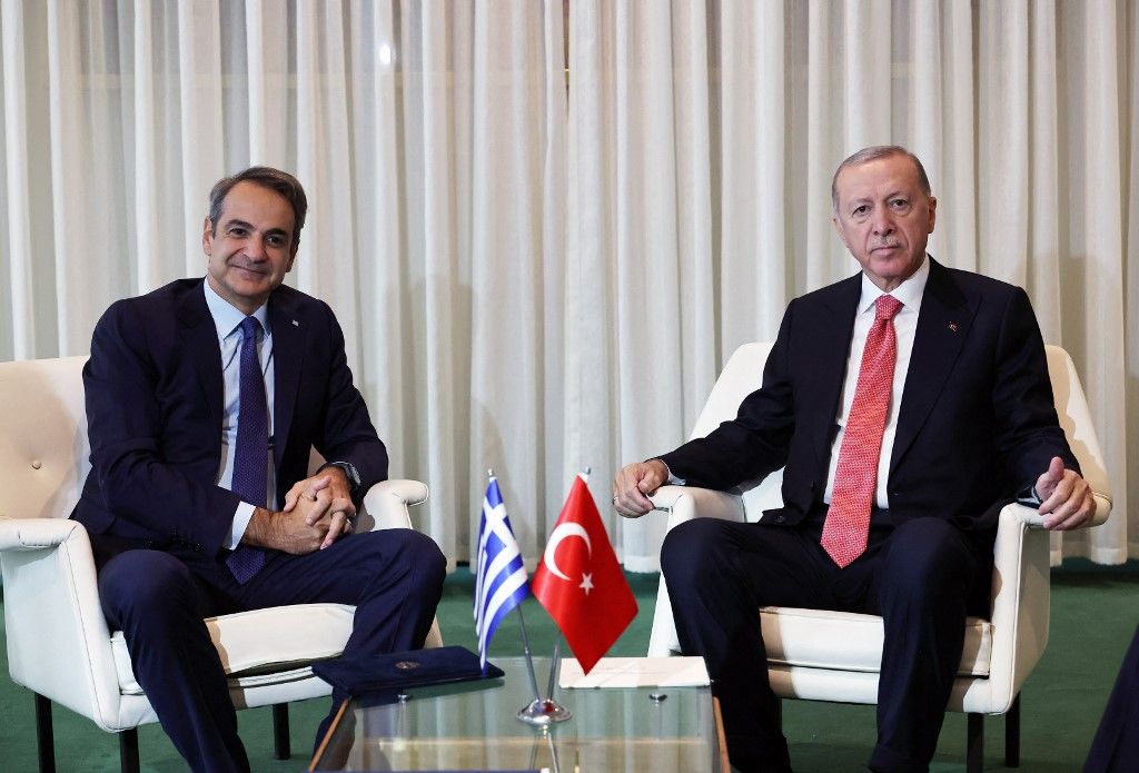  Recep Tayyip Erdogan 2024. szeptember 24-én fogadta Kyriakos Mitsotakis görög miniszterelnököt az Egyesült Államok New York-i ENSZ-székházában