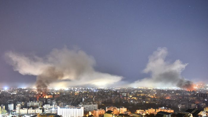 Smoke rises from the site of an Israeli airstrike that targeted a neighborhood in Beirut’s southern suburb on October 3, 2024. (Photo by Fadel ITANI / AFP)