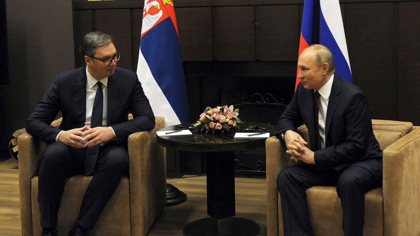 Vladimir Putin and Aleksandar Vucic meeting
SOCHI, RUSSIA - NOVEMBER 25: (----EDITORIAL USE ONLY – MANDATORY CREDIT - KREMLIN PRESS SERVICE / HANDOUT" - NO MARKETING NO ADVERTISING CAMPAIGNS - DISTRIBUTED AS A SERVICE TO CLIENTS----) Russian President Vladimir Putin (R) meets Serbian President Aleksandar Vucic (L) in Sochi, Russia on November 25, 2021. Kremlin Press Service/Handout / Anadolu Agency (Photo by Kremlin Press Service/Handout / ANADOLU AGENCY / Anadolu via AFP)