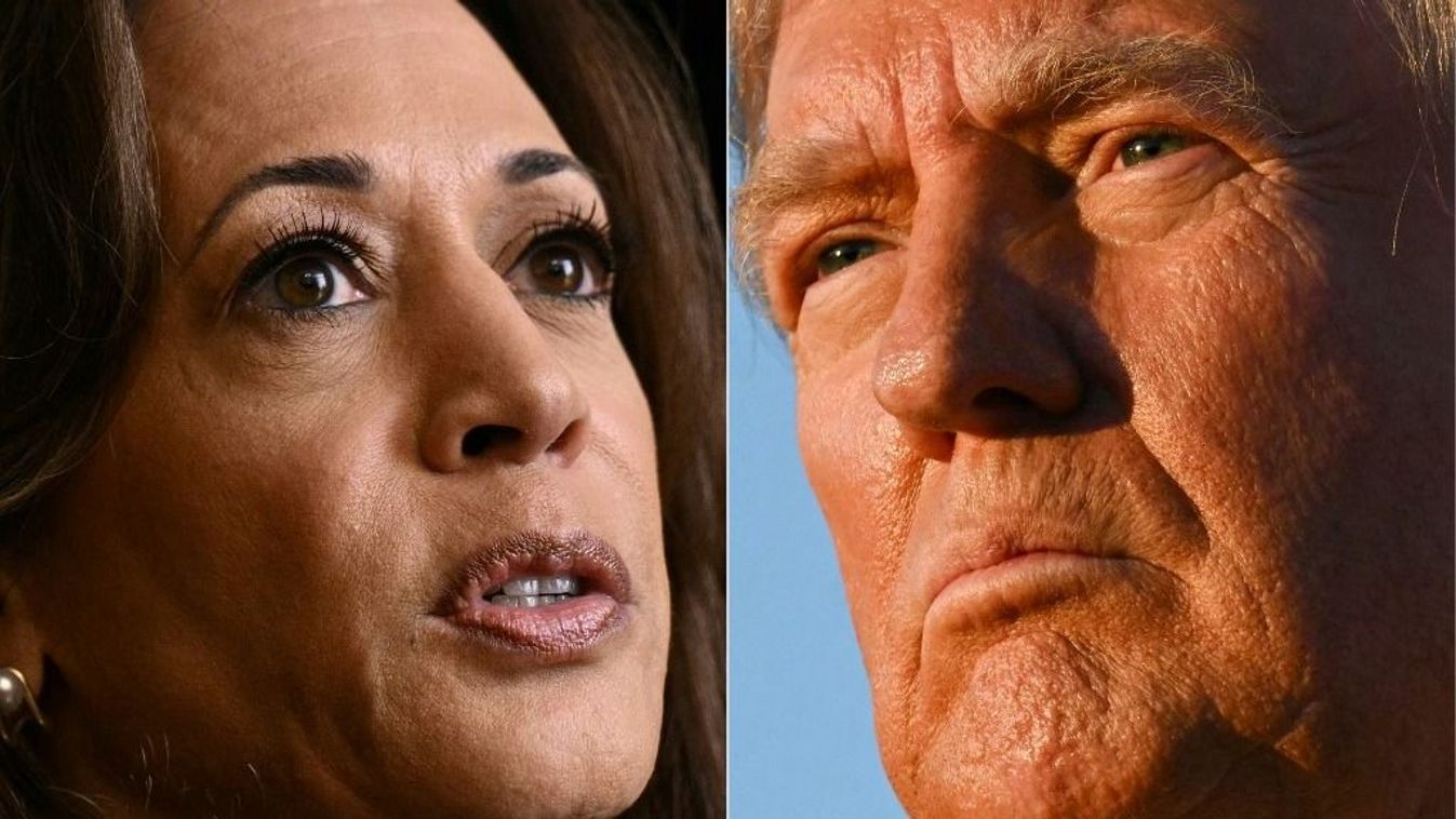 A 2024. október 25-én készült képkombináción (R) az Egyesült Államok alelnöke és Kamala Harris demokrata elnökjelölt, és (R) Donald Trump volt amerikai elnök és republikánus elnökjelölt 