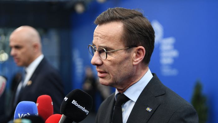 European PoliSweden's Prime Minister Ulf Kristersson speaks to media upon arrival for the European Political Community Summit in Budapest, on November 7, 2024. (Photo by Ferenc ISZA / AFP)tical Community summit