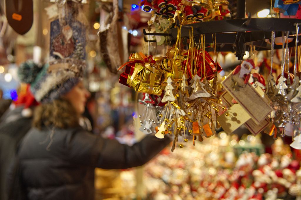 FRANCE, ALSACE, BAS-RHIN (67), STRASBOURG, SALE OF CHRISTMAS DECORATIONS ON THE CHRISTMAS MARKET ON PLACE BROGLIE (CHRISTKINDELSMARIK)FRANCE, ALSACE, BAS-RHIN (67), STRASBOURG, SALE OF CHRISTMAS DECORATIONS ON THE CHRISTMAS MARKET ON PLACE BROGLIE (CHRISTKINDELSMARIK) (Photo by Jean ISENMANN / ONLY FRANCE / Only France via AFP)