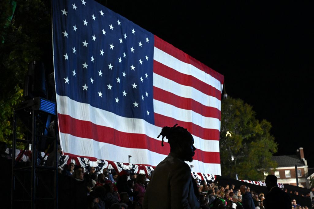 Supporters attend an election night event for US Vice President and Democratic presidential candidate Kamala Harris at Howard University in Washington, DC, on November 5, 2024. (Photo by PEDRO UGARTE / AFP)