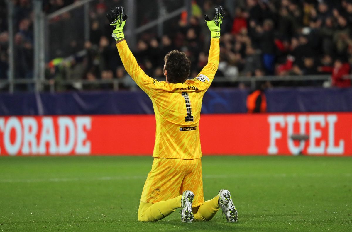 Girona FC v Liverpool FC - UEFA Champions League Bajnokok Ligája Szoboszlai Dominik 2024/25 League Phase MD6
Alisson Becker celebrates during the match between Girona FC and Liverpool FC, corresponding to week 6 of the League Stage of the UEFA Champions League, at the Montilivi Stadium in Girona, Spain, on December 10, 2024. (Photo by Joan Valls/Urbanandsport /NurPhoto) (Photo by Urbanandsport/NurPhoto) (Photo by Urbanandsport / NurPhoto / NurPhoto via AFP)