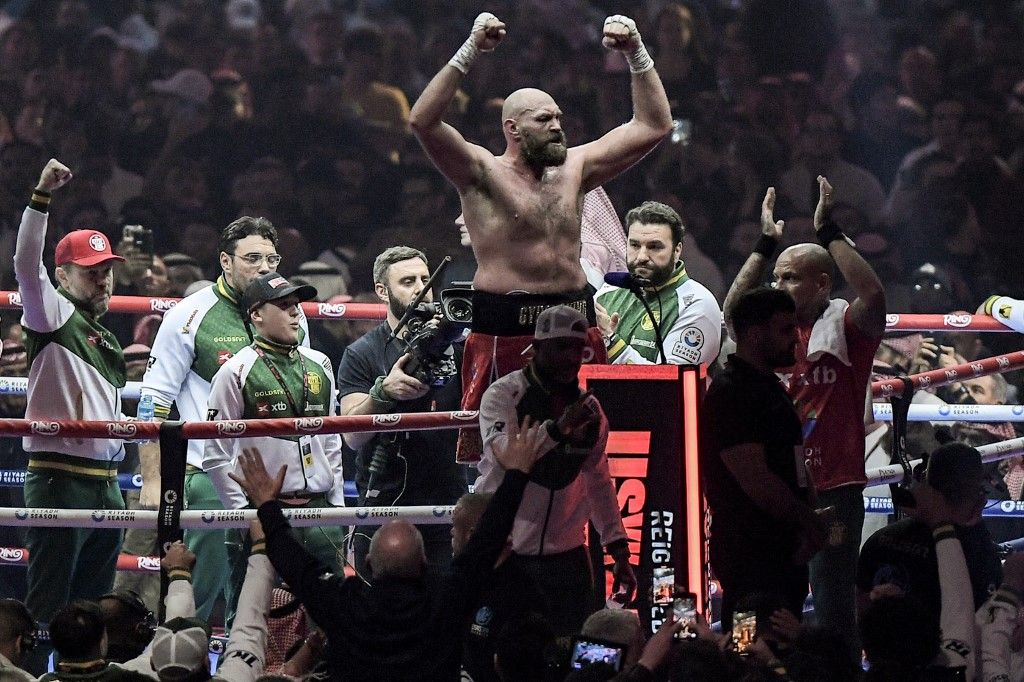 AFP or licensors/Britain's Tyson Fury reacts during his heavyweight world championship rematch against Ukraine's Oleksandr Usyk at the Kingdom Arena in Riyadh on December 22, 2024. (Photo by AFP) / “The erroneous mention[s] appearing in the metadata of this photo has been modified in AFP systems. Please immediately remove the erroneous mention[s] from all your online services and delete it (them) from your servers. If you have been authorized by AFP to distribute it (them) to third parties, please ensure that the same actions are carried out by them. Failure to promptly comply with these instructions will entail liability on your part for any continued or post notification usage. Therefore we thank you very much for all your attention and prompt action. We are sorry for the inconvenience this notification may cause and remain at your disposal for any further information you may require.”