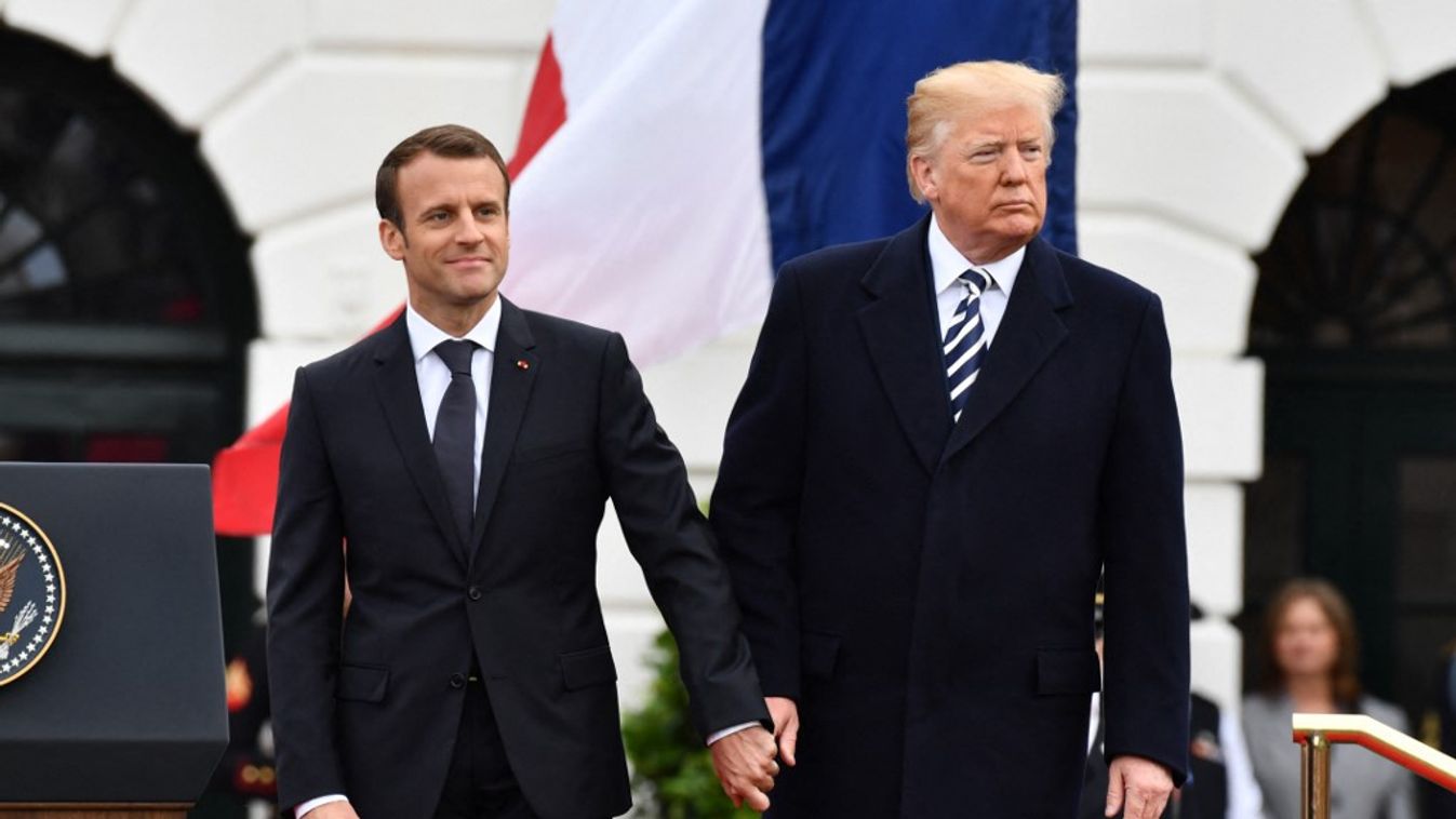 Emmanuel Macron francia elnök és Donald Trump megválasztott amerikai elnök a washingtoni Fehér Házban, 2018. április 24-én (Fotó: AFP)