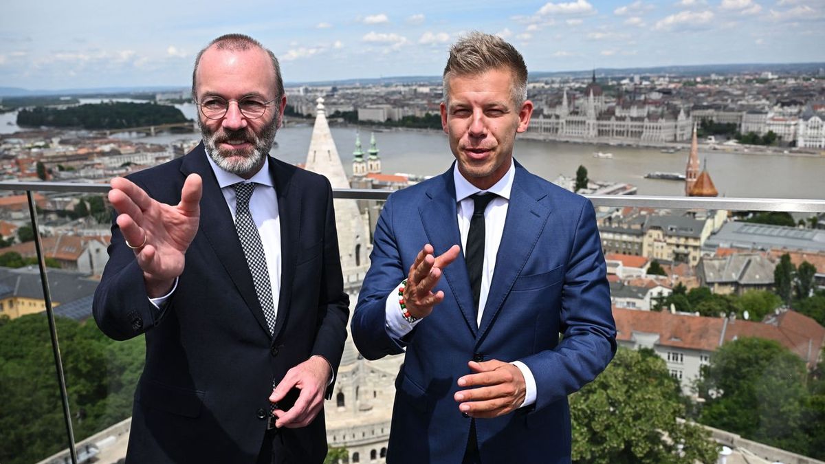 Magyar Péter, a Tisza Párt elnöke és kitartója, a magyargyűlölő Manfred Weber