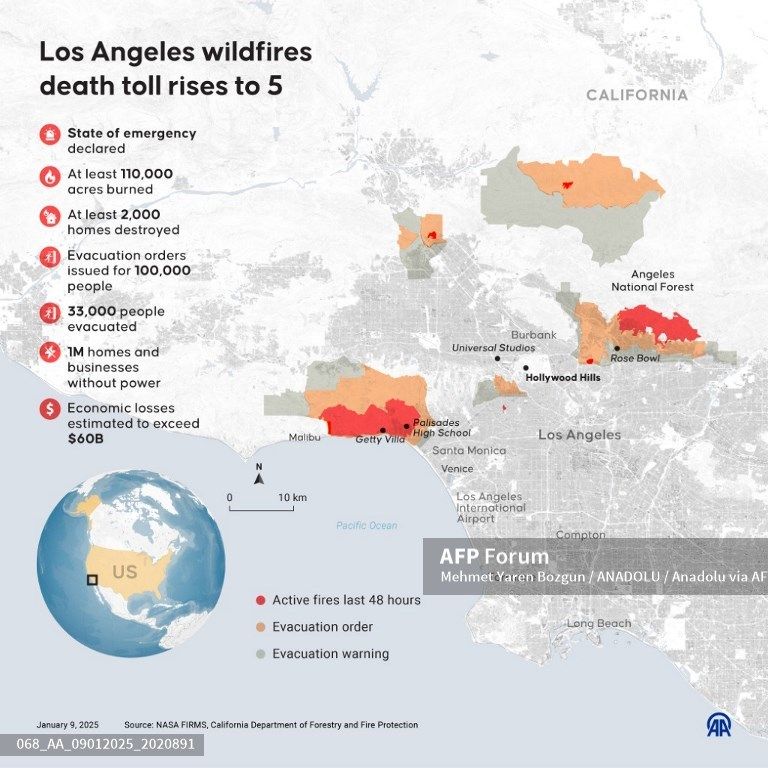 Így terjed a pusztító tűz Los Angelesben és Kalifornia-szerte