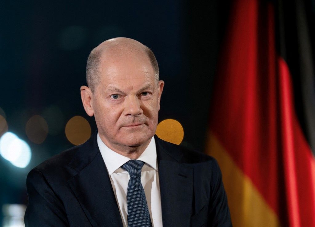 Olaf Scholz német kancellár 2024. december 29-én a berlini kancellárián újévi beszédének felvétele után (Fotó: AFP)