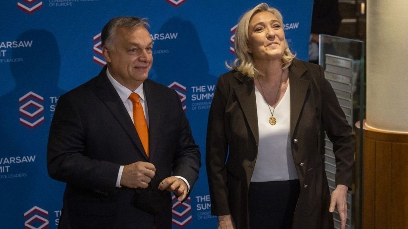 Orbán Viktor miniszterelnök és Marine Le Pen, a francia Nemzeti Tömörülés frakcióvezetője