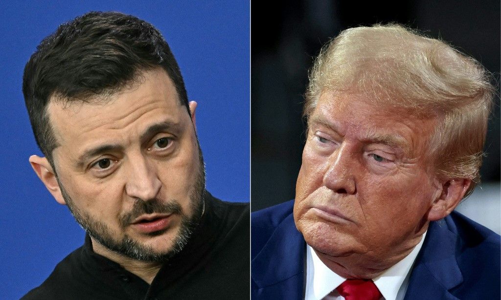 Volodimir Zelenszkij (l) ukrán elnök és Donald Trump amerikai elnök