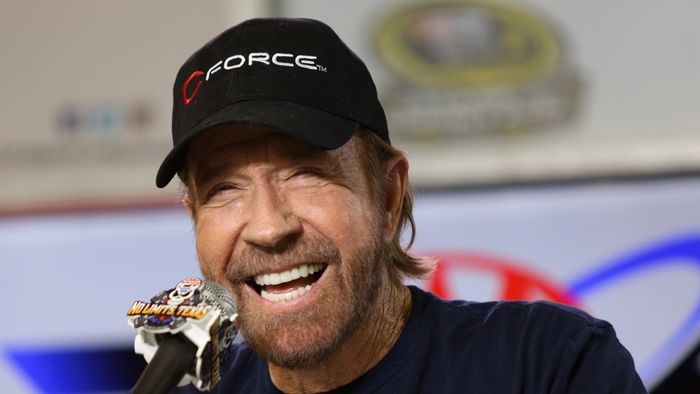 FORT WORTH, TX - NOVEMBER 06:  Actor Chuck Norris speaks with the media during a press conference prior to the NASCAR Sprint Cup Series AAA Texas 500 at Texas Motor Speedway on November 6, 2016 in Fort Worth, Texas.  (Photo by Jerry Markland/Getty Images)