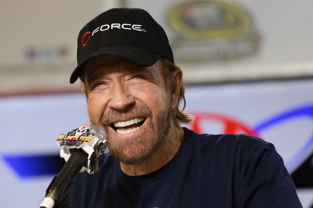 FORT WORTH, TX - NOVEMBER 06:  Actor Chuck Norris speaks with the media during a press conference prior to the NASCAR Sprint Cup Series AAA Texas 500 at Texas Motor Speedway on November 6, 2016 in Fort Worth, Texas.  (Photo by Jerry Markland/Getty Images)