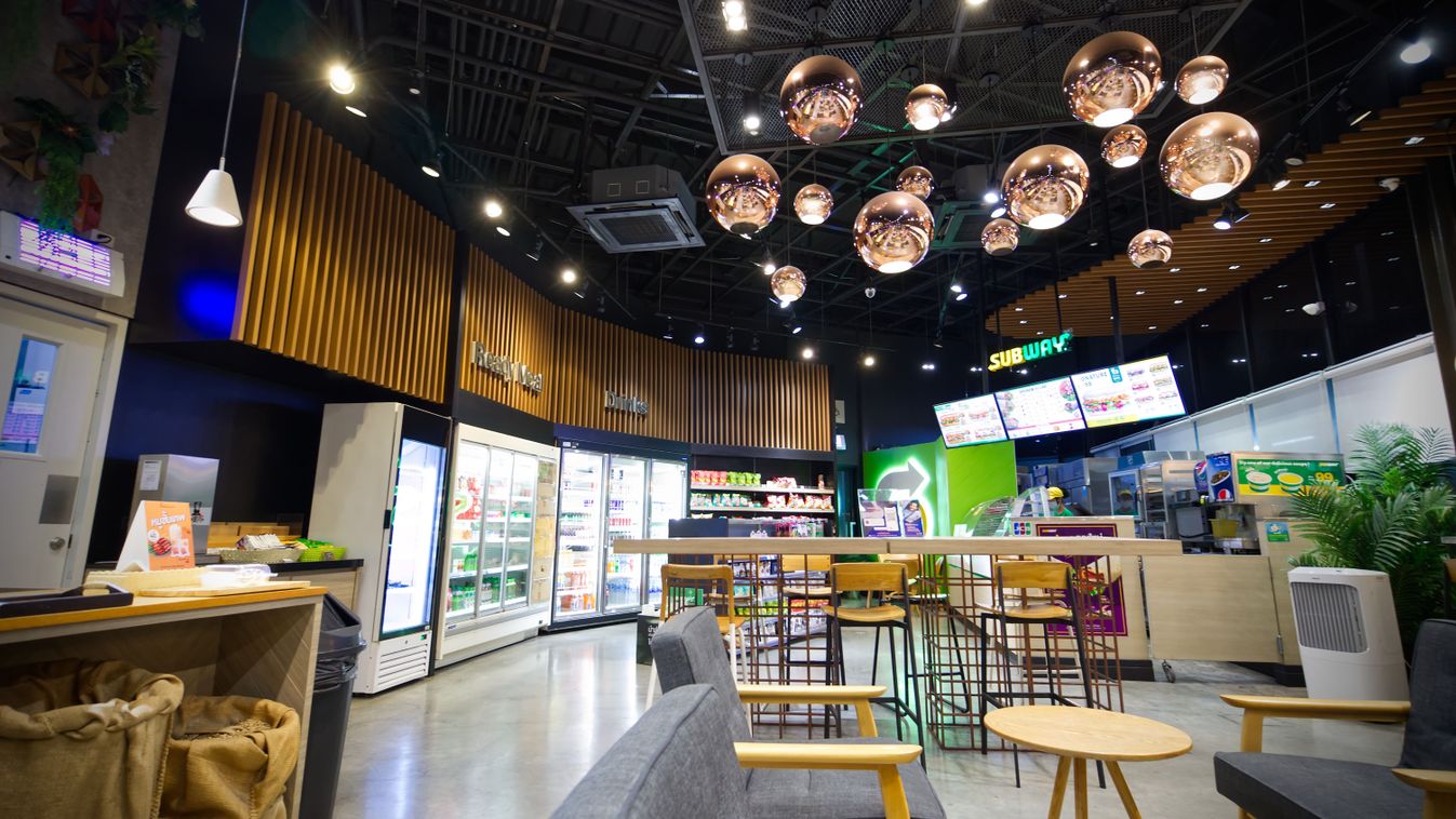 April 16, 2024, Interior decoration of food and beverage restaurants in gas stations on Sukhumvit Road, Bang Chak, Bangkok, Thailand