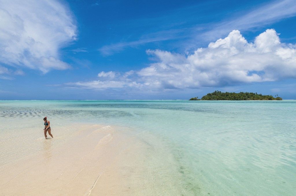 Cook Islands, Aitutaki Island, the lagoon, beach of One Foot Island atoll also called Tapuaetai (Photo by GIUGLIO Gil / hemis.fr / Hemis via AFP)